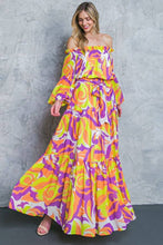 Load image into Gallery viewer, A printed woven maxi dress - ID20275: ORANGE PURPLE / SMALL