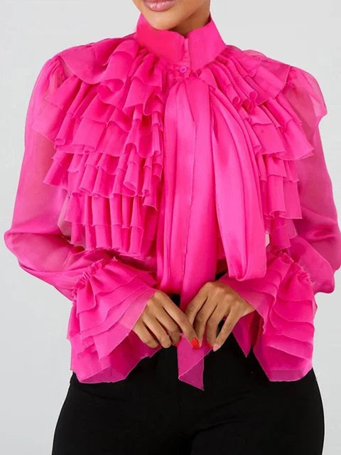 Ruffles Beauty Blouse-Fushia