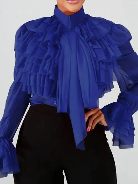 Ruffle Beauty Blouse-Blue